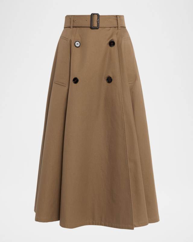 Brenda Belted Double-Breasted Midi Trench Skirt